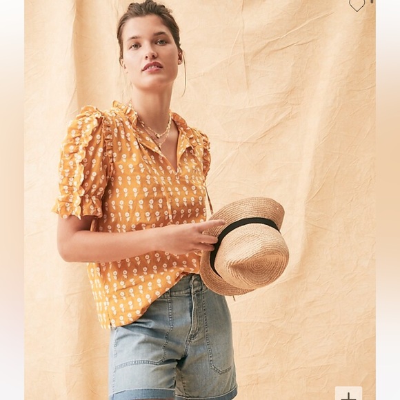 Ruffle-sleeve cotton voile top in Fuchsia Violet - Picture 8 of 8